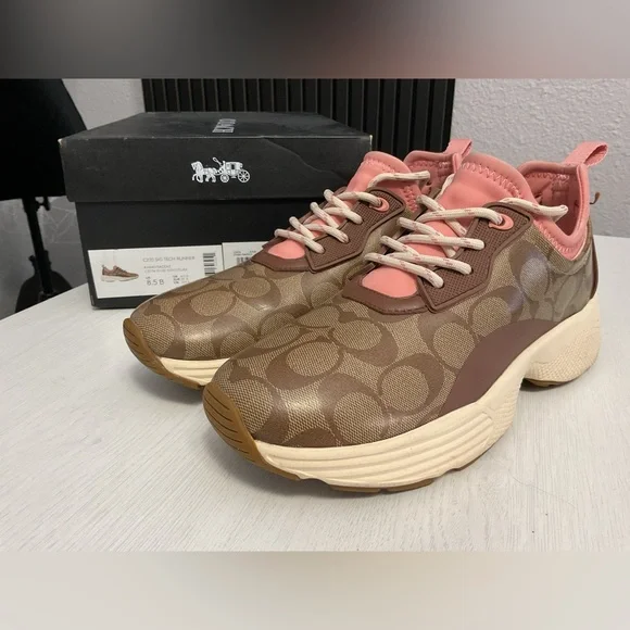 Coach Women's Tan and Pink Sneakers - Picture 2 of 9